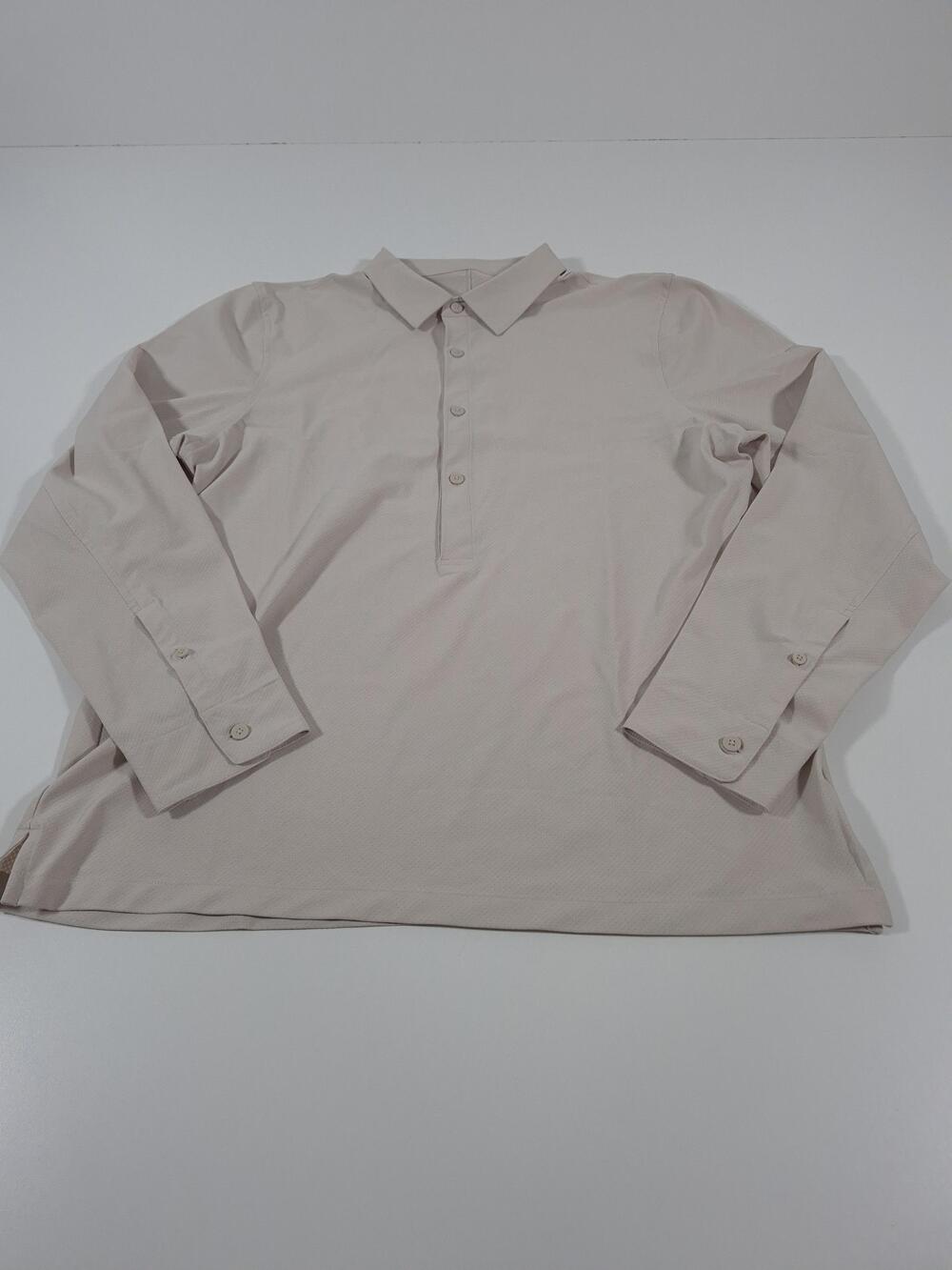 Lululemon Easy Airing Polo Shirt Mens Large Beige Solid Long Sleeve Knit